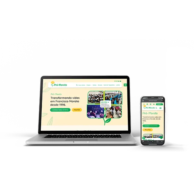 Foto de um computador e celular acessando o site da Pró-morato