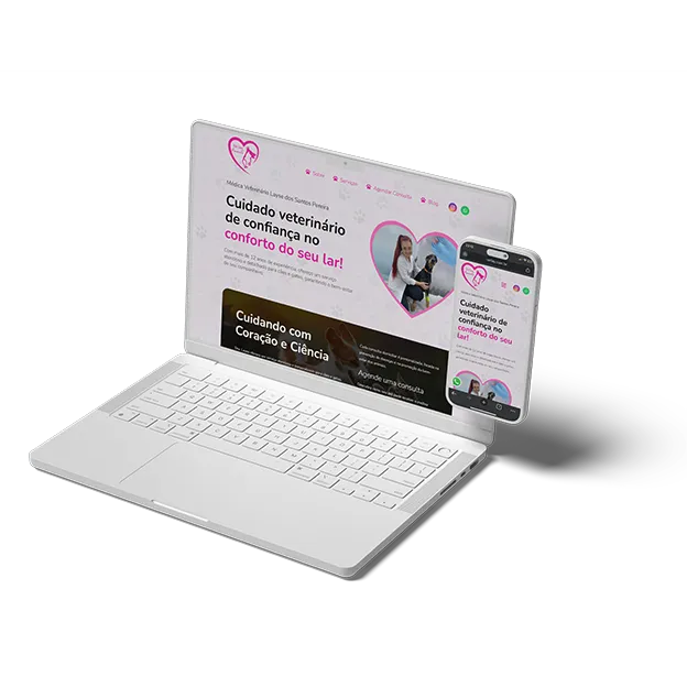 Foto de um computador e um celular acessando o site da Vetlay